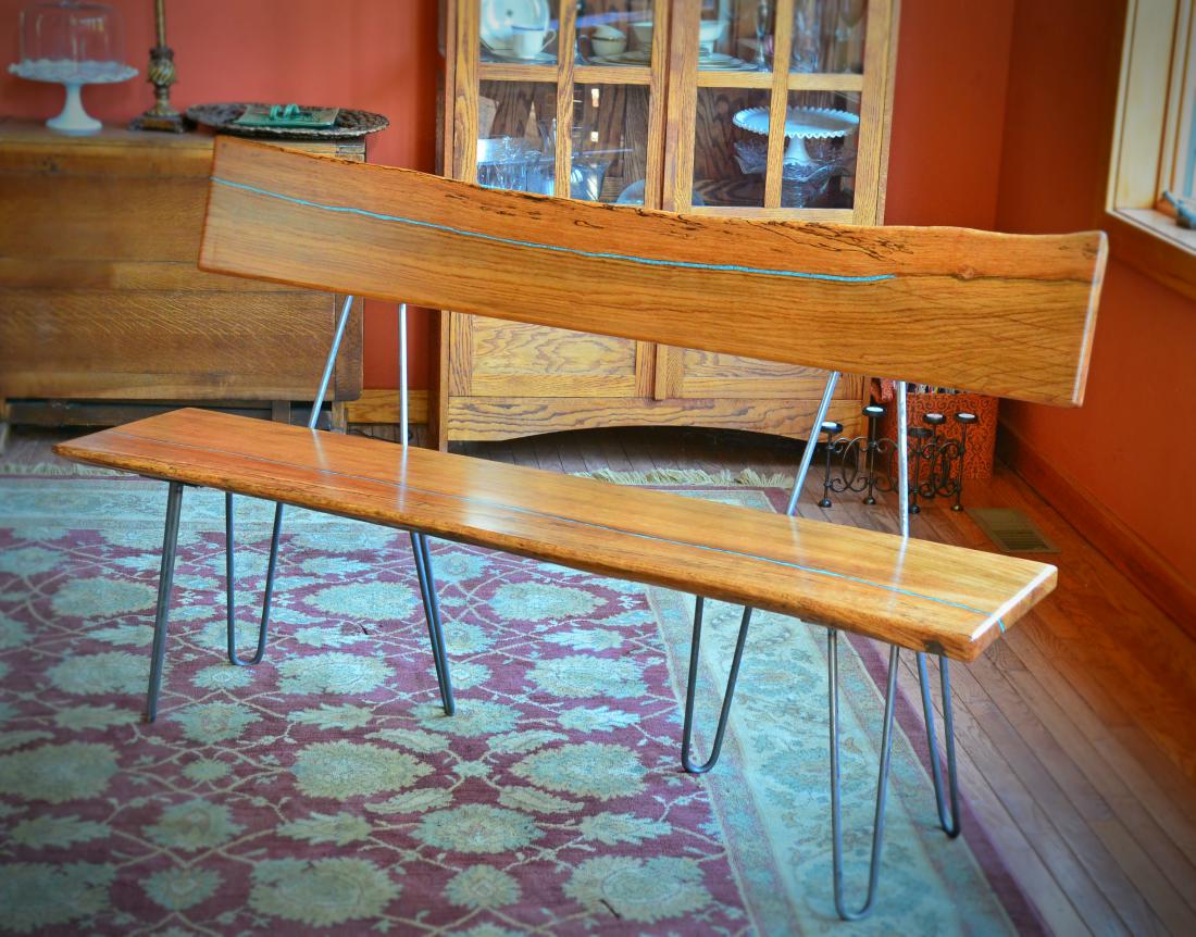 American Elm Dining Table With Turquoise Inlay